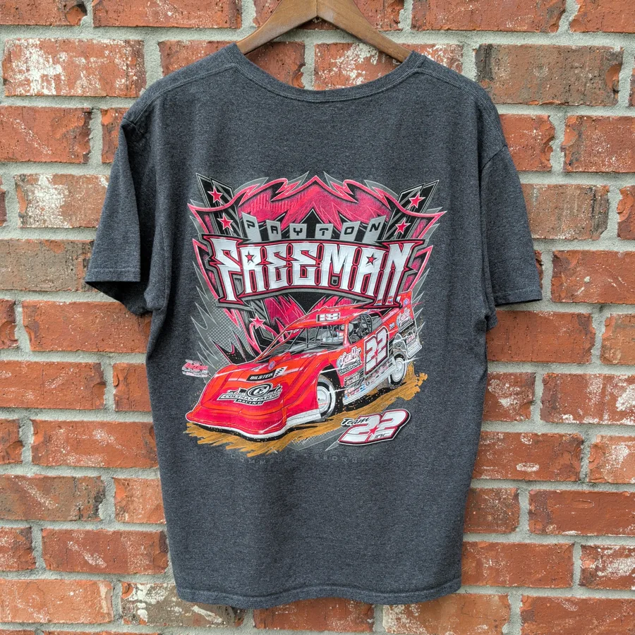 Jerzees Payton Freeman Racing T-Shirt Mens L Gray Dirt Late Model 22