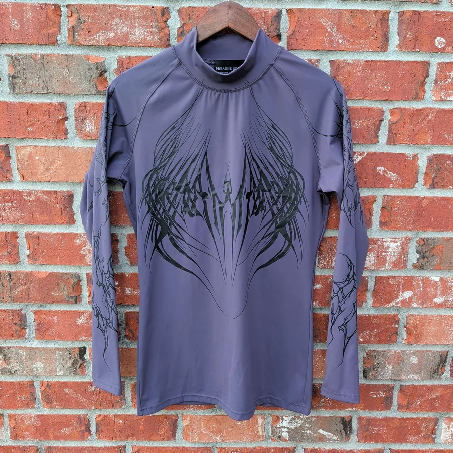 Breathe Divinity Original Mock Neck Long Sleeve Shirt Mens XL Purple Graphic