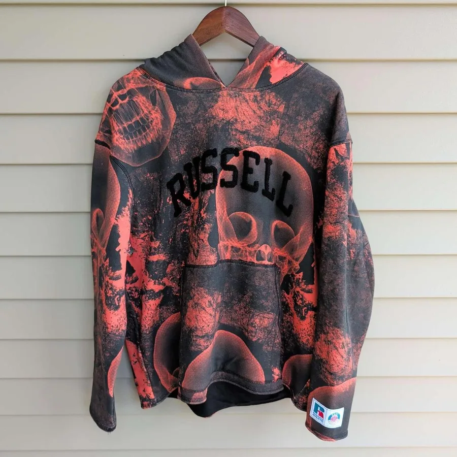 Russell Athletic ASAP Worldwide Tracksuit Mens M Black Red Skull Hoodie Joggers