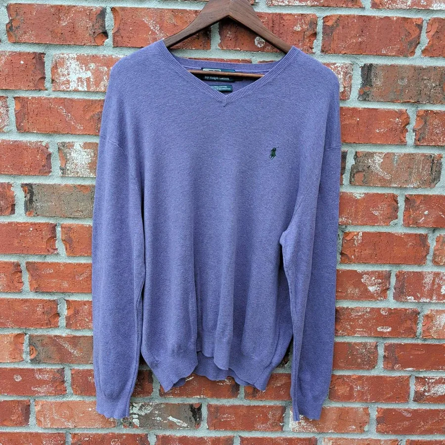 Polo Ralph Lauren V-Neck Sweater Mens XL Purple Pima Cotton Long Sleeve