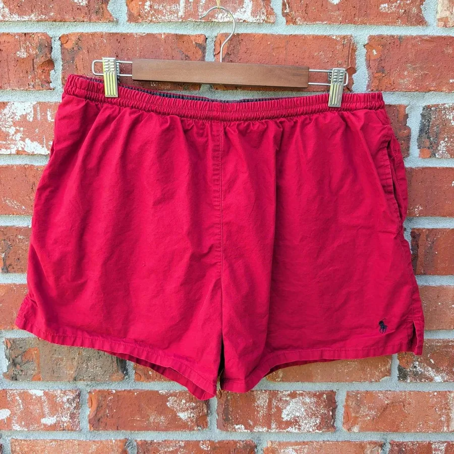 Polo Sport Ralph Lauren Swim Trunks Mens L Red Vintage 90s Cotton Mesh Liner