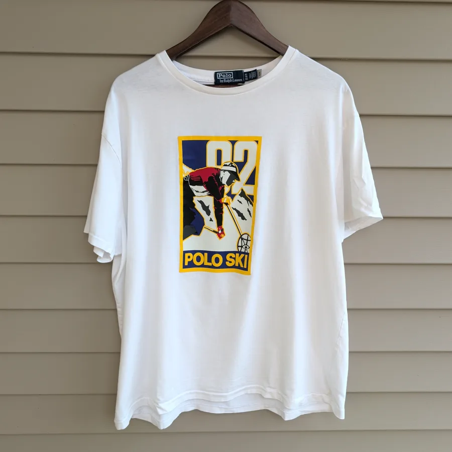 Polo Ralph Lauren Polo Ski 92 Graphic Tee Mens XL White Vintage Style