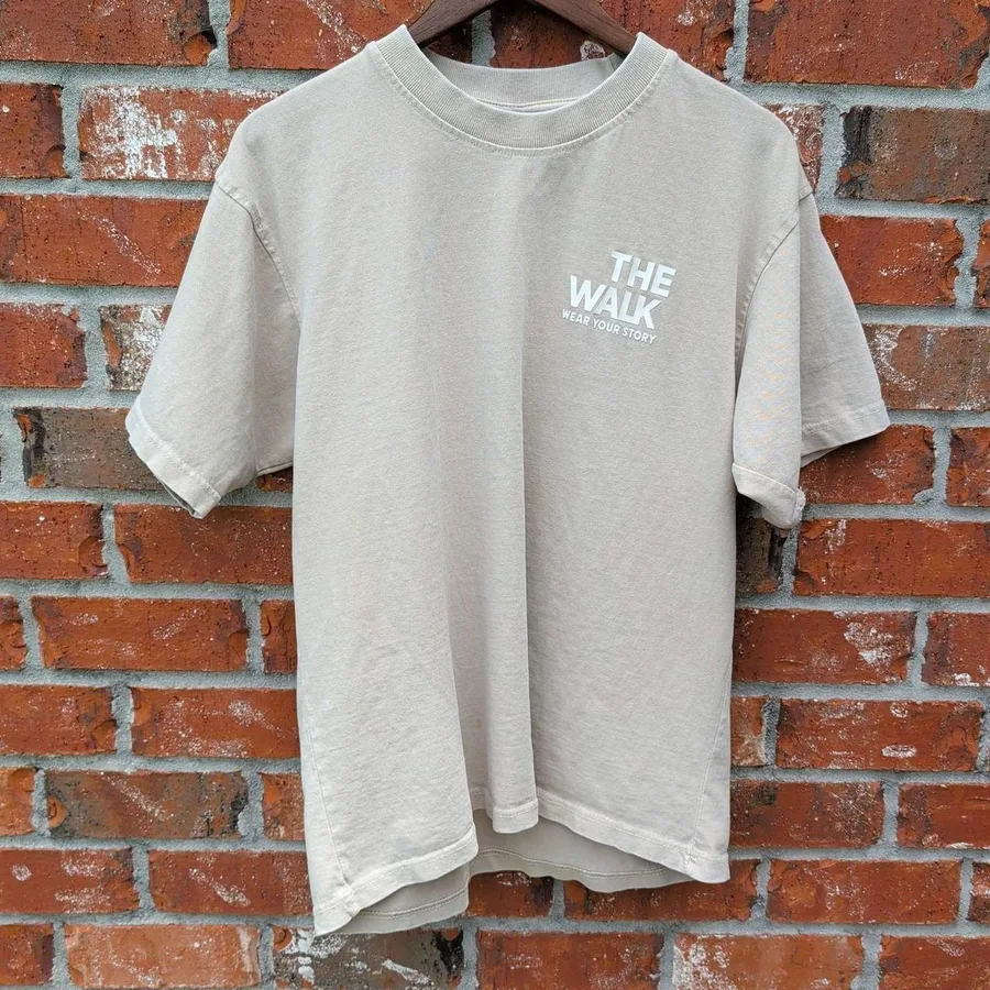 The Walk QR Code Graphic T-Shirt Mens Large Beige Christian John 1:1 Cotton
