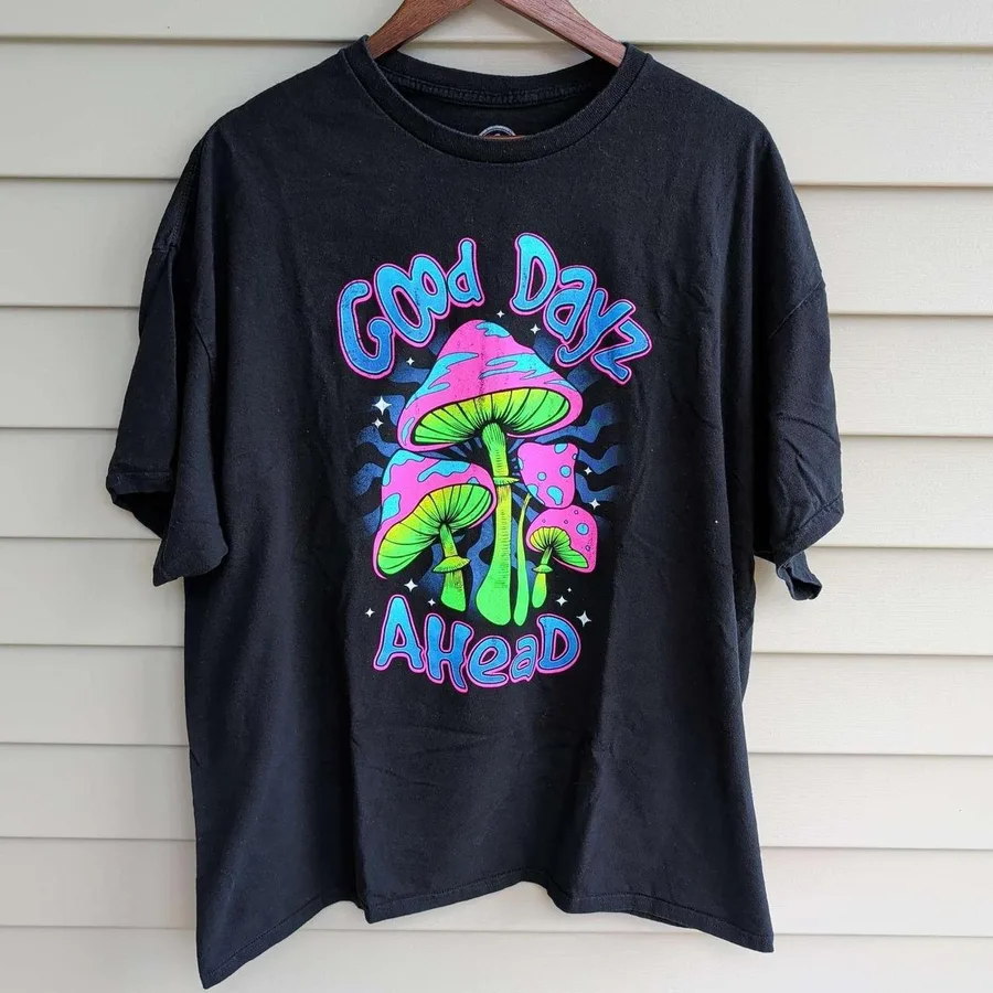 DOM Mushroom Graphic T-Shirt Mens 2XL Black Good Dayz Ahead Psychedelic Tee