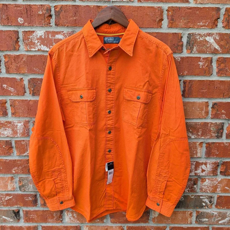 Polo Ralph Lauren Utility Shirt Mens Large Orange Canvas Elbow Patches NWT