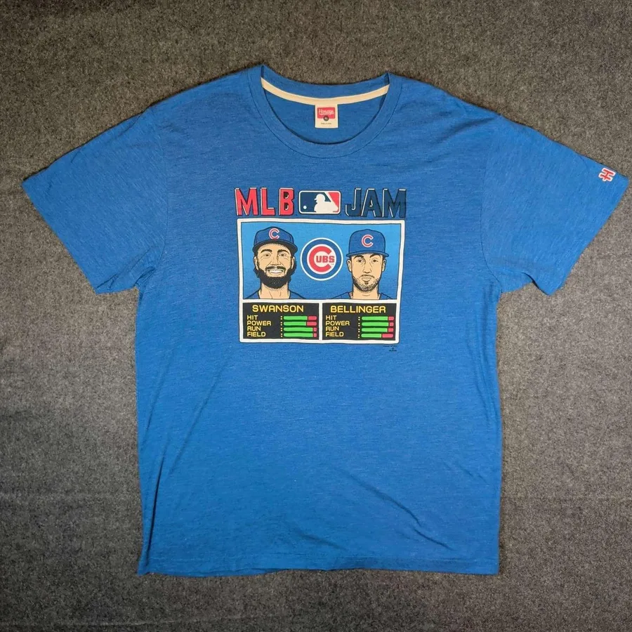Homage MLB Jam T-Shirt Men XL Blue Chicago Cubs Swanson Bellinger Graphic Tee