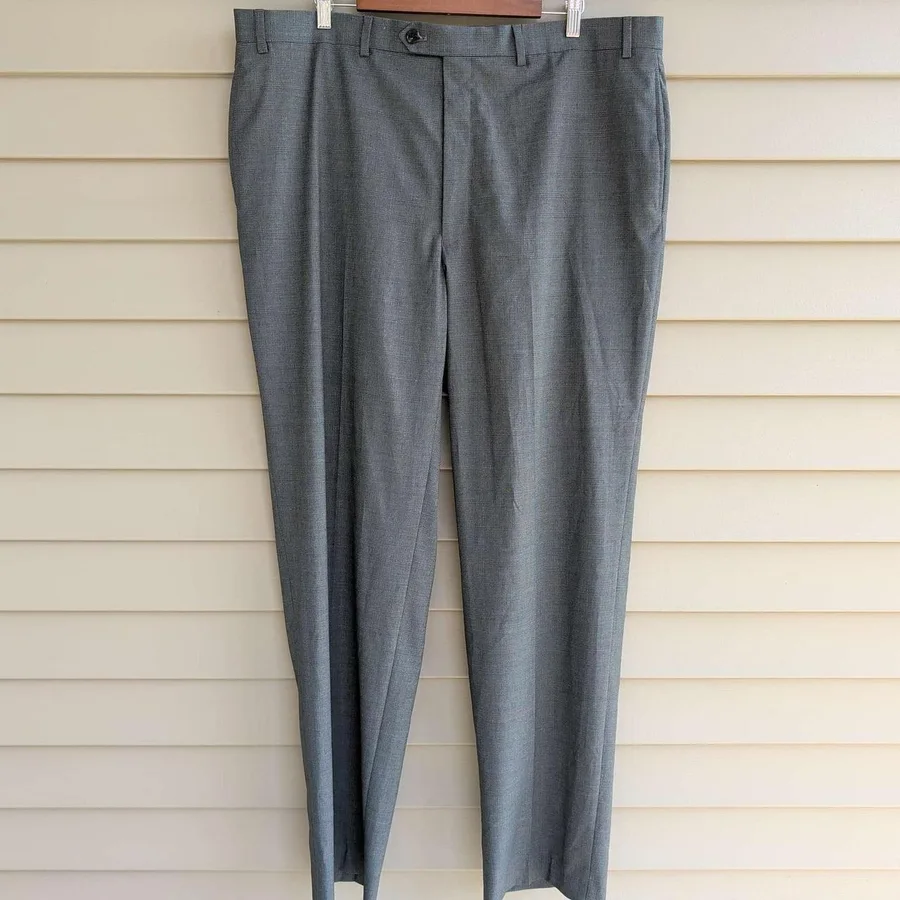 Ralph Lauren Dress Trousers Mens 42x34 Grey Glen Plaid Flat Front Stretch Pants