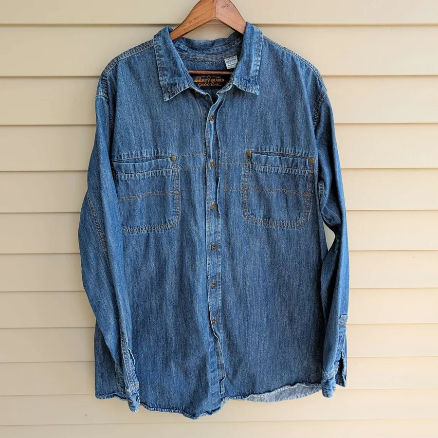 Liberty Blues Denim Shirt Mens 2XL Blue Long Sleeve Workwear Button Down