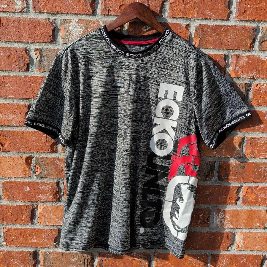 Ecko Unltd Graphic T-Shirt Mens Size M Grey Space Dye Rhino Logo Streetwear Tee