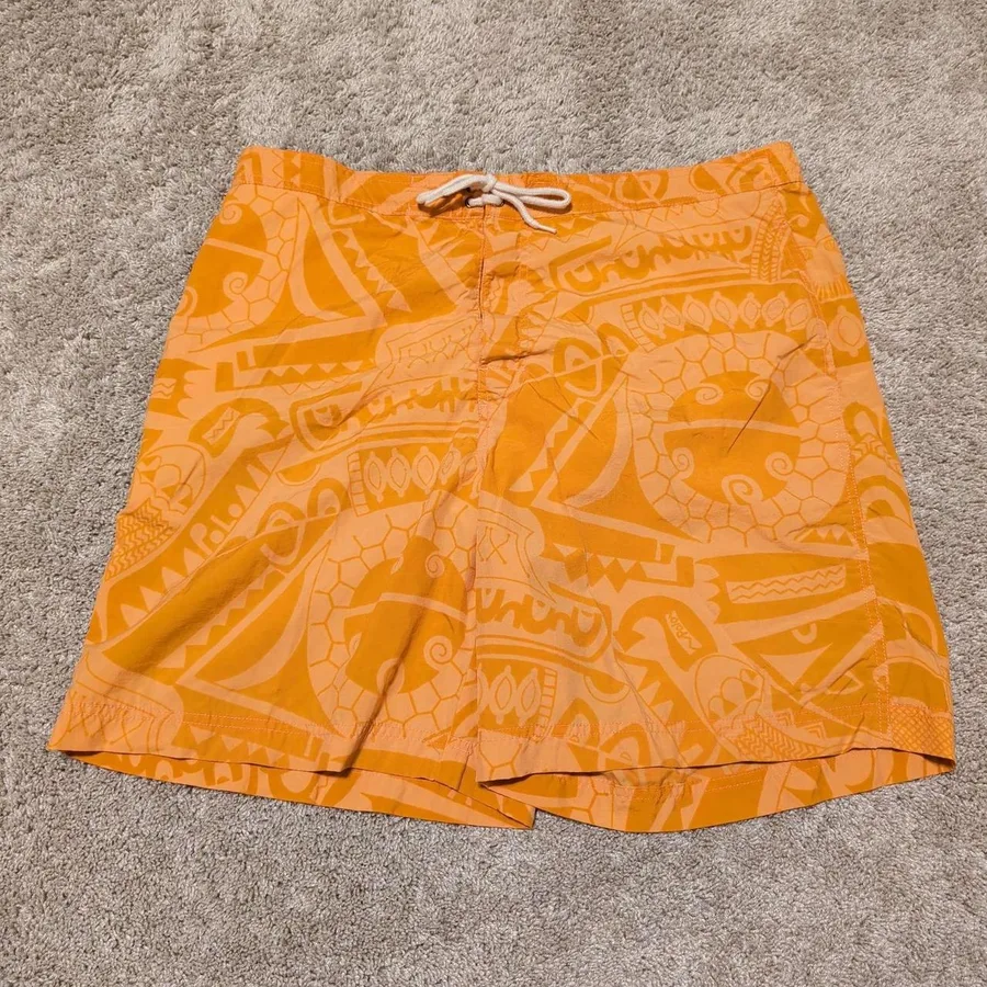 Polo Sport Swim Trunks Mens XL Orange Tribal Geometric Print Board Shorts 90s
