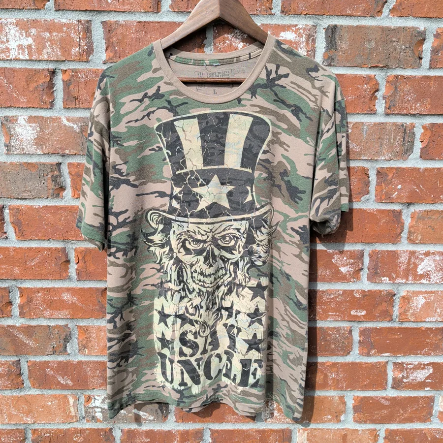 Say Uncle Clothing Co Camo Graphic Tee Mens L Skull Uncle Sam Print