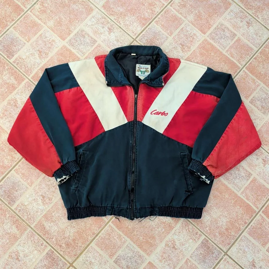 80s Distressed Avon Sportswear Bomber Jacket Men XL Red Navy Vintage Colorblock