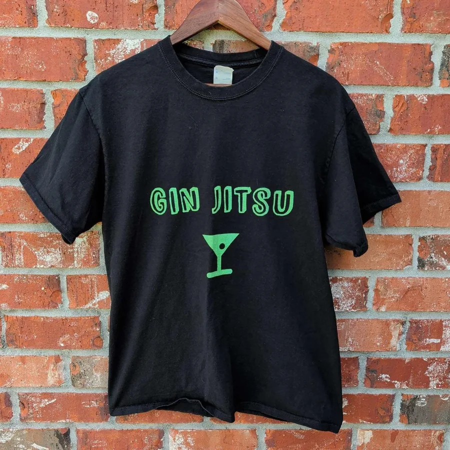 Port & Company Graphic Tee Mens Large Black Gin Jitsu Funny Martial Arts Pun