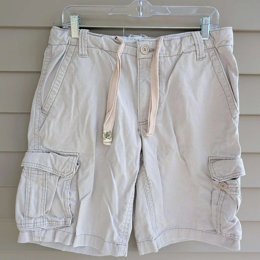 Aeropostale Cargo Shorts Mens 32 Tan Khaki Drawstring Authentic A87 Cotton Twill
