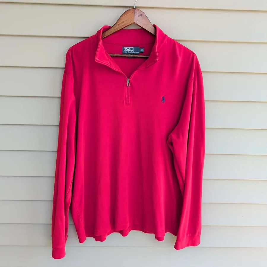 Polo Ralph Lauren Quarter Zip Pullover Mens XXL Red Pima Cotton Long Sleeve
