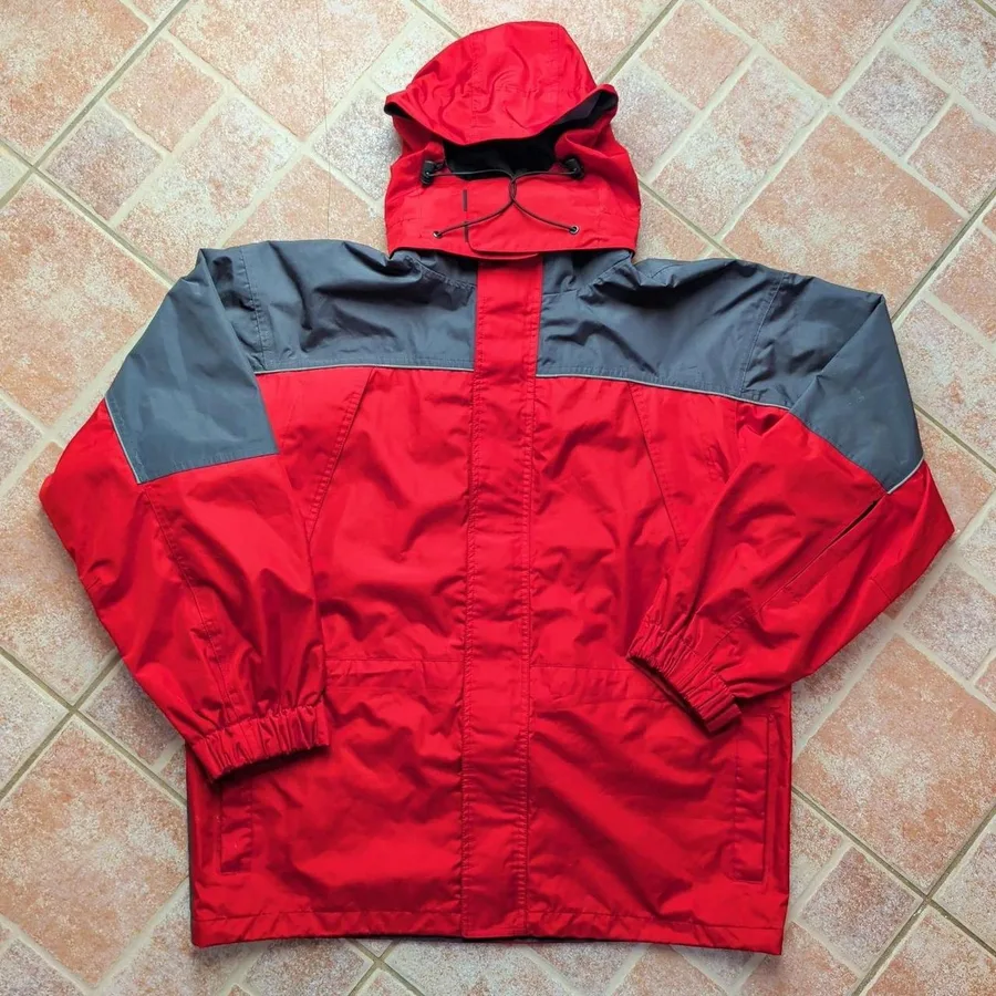 Marlboro Rain Jacket Mens Medium Red Grey Adventure Team Hooded Colorblock Zip