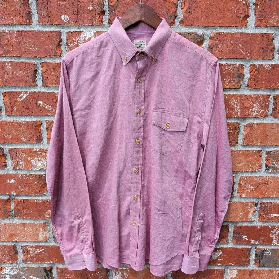 J.Crew Workshirt Mens Medium Red Pink Cotton Long Sleeve Button Down Twill