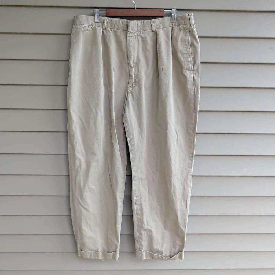 Polo Ralph Lauren Pleated Chino Pants Mens 38x29 Khaki Tan Cuffed Cotton