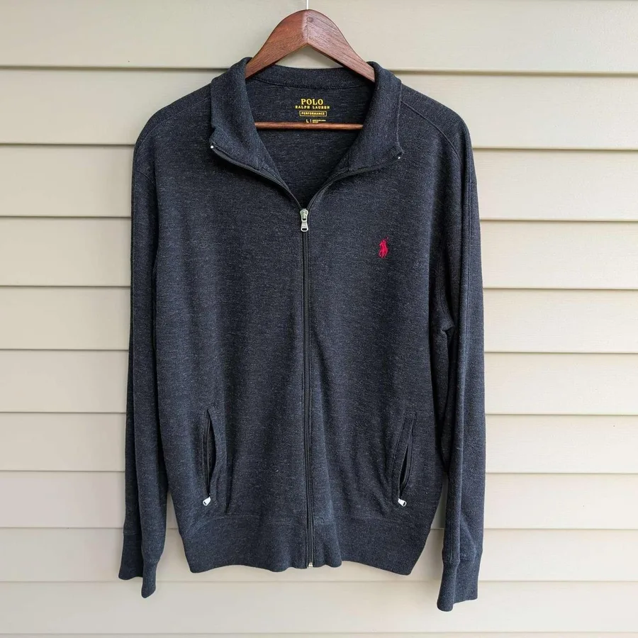 Polo Ralph Lauren Performance Jacket Men Large Charcoal Grey Full Zip Pony Logo