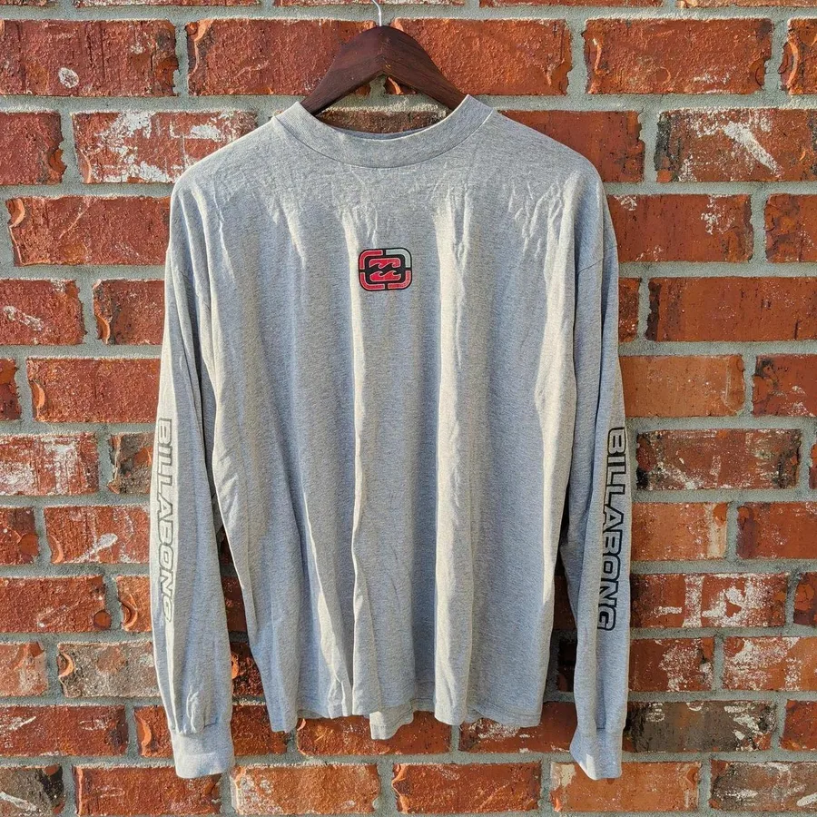 90's Billabong Long Sleeve T-Shirt Mens L Gray Graphic Sleeve Print Skater Tee