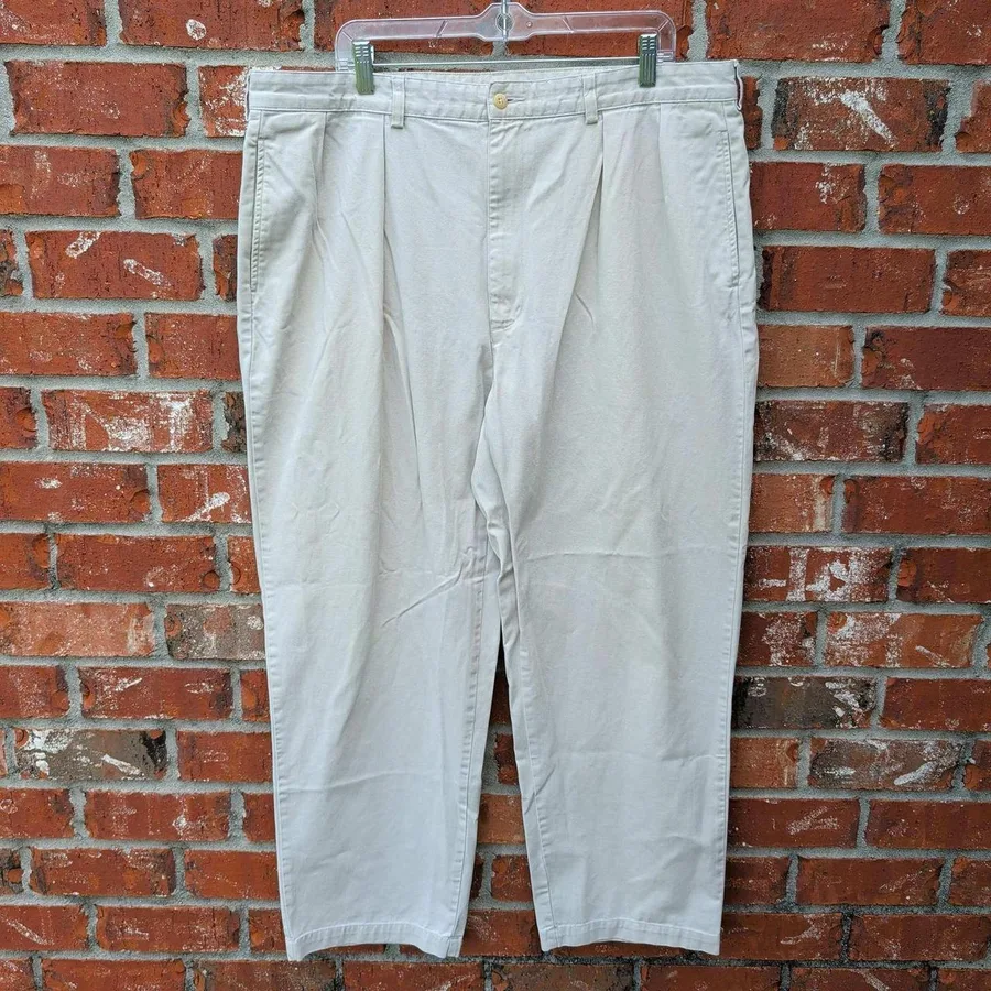 Polo Ralph Lauren Chino Pants Mens 39x30 Tan Pleated Cotton Khaki Trousers
