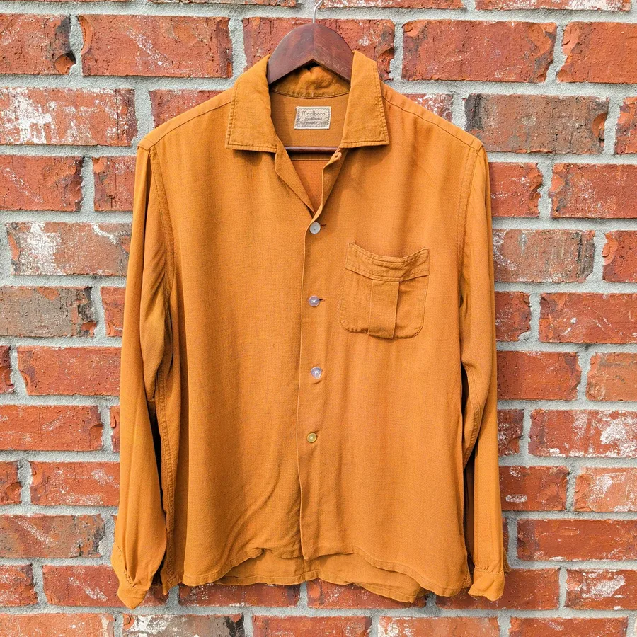 VTG 50's Marlboro Sportswear Loop Collar Shirt Mens L Rust Orange Rayon