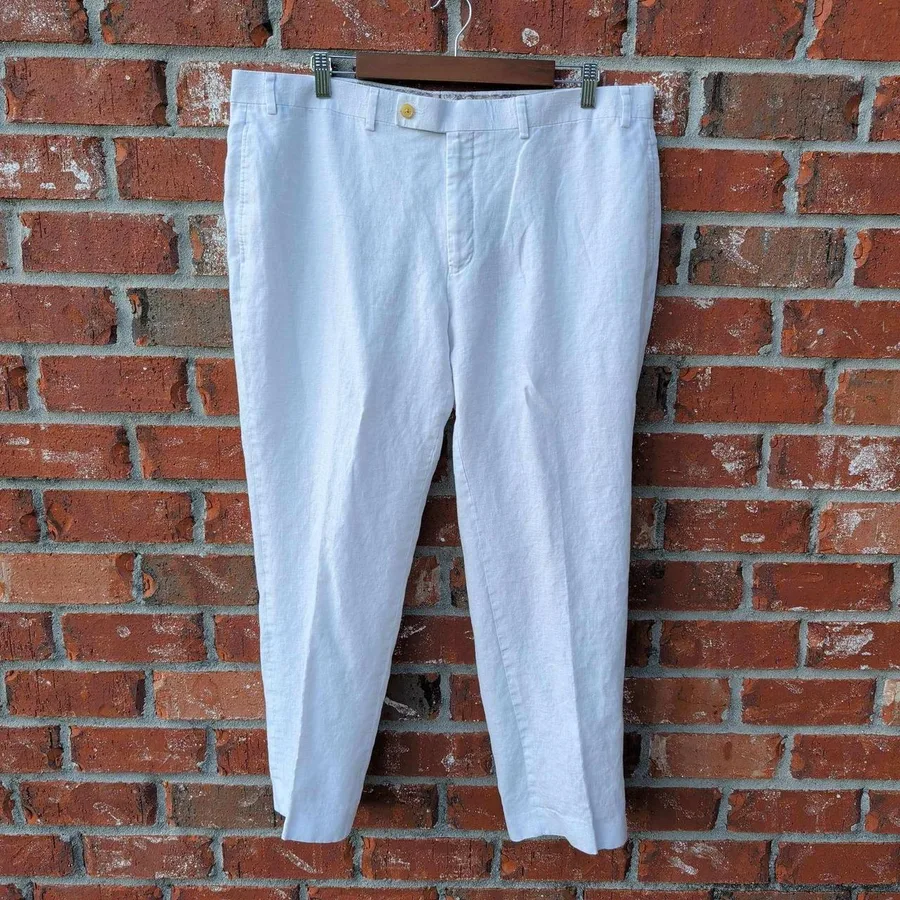 Lauren Ralph Lauren Linen Trousers Women 38x29 White Straight Leg Coastal Summer