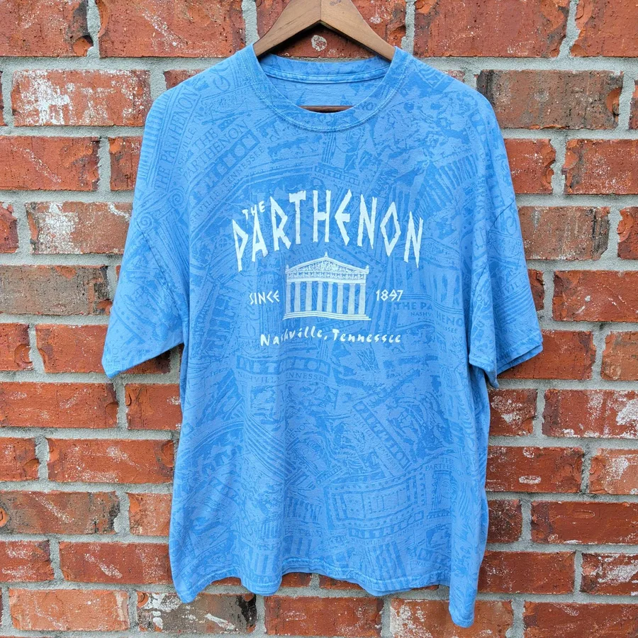 Vintage The Parthenon Nashville Tennessee T-Shirt Mens XL Blue All Over Print