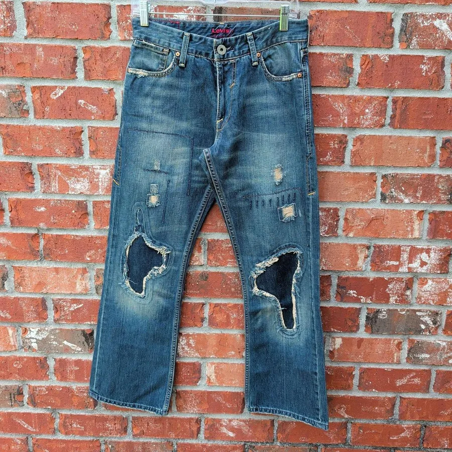 Levi's Red Low Boot Mens 30x30 Blue Distressed Patchwork Jeans