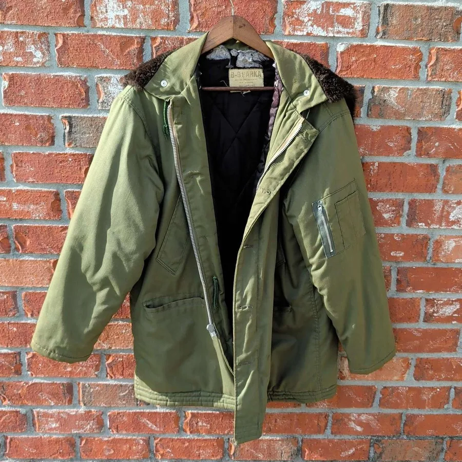 Vintage 40s WWII Parka B-9 Flight US Military Fur Hood Quilted Parka Jacket