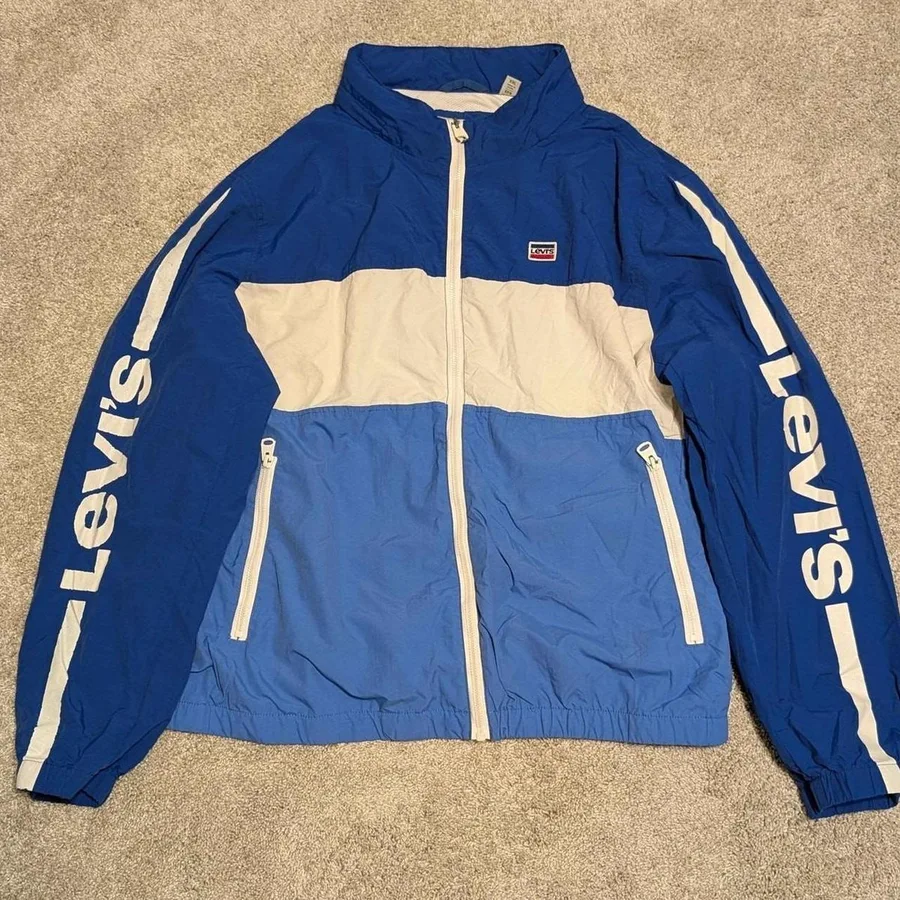 Levi's Windbreaker Jacket Mens XXL Blue Colorblock Logo Sleeve Full Zip