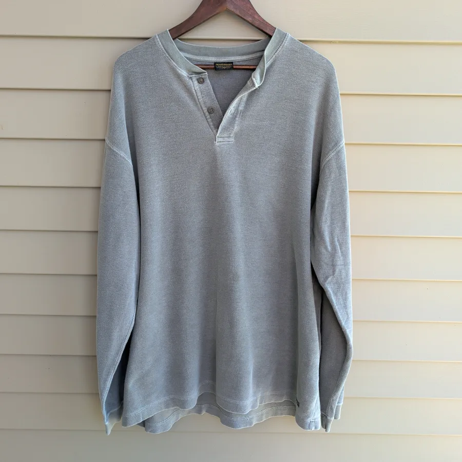Woolrich Thermal Henley Mens L Sage Green Waffle Knit Long Sleeve