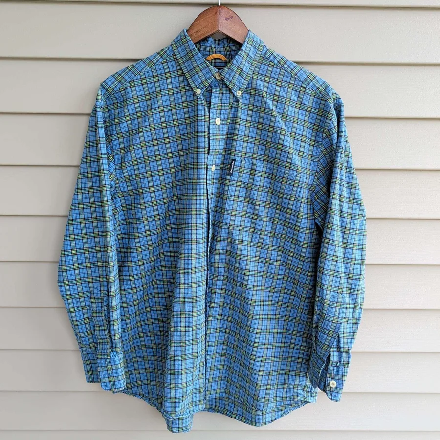 Abercrombie Button Down Shirt Mens XL Blue Green Plaid Long Sleeve Cotton