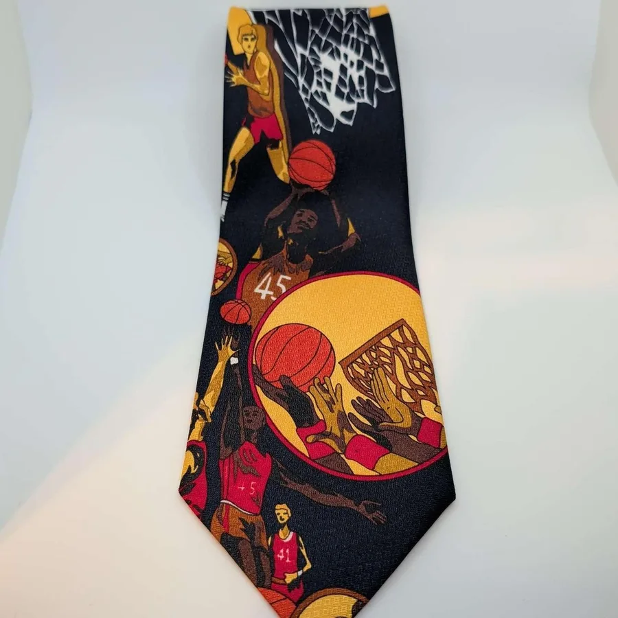 Renaissance Basketball Necktie Mens OS Black Orange Graphic Print Sports Novelty