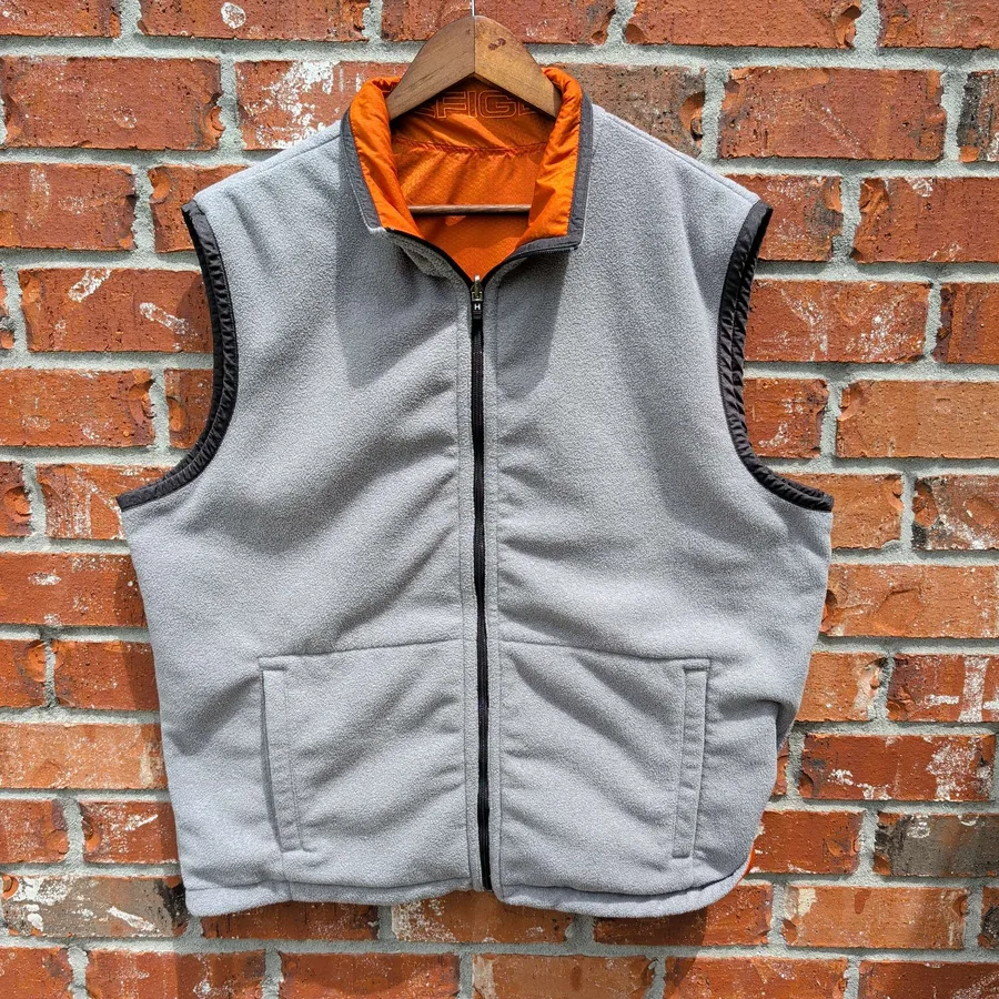 Tommy Hilfiger Reversible Vest Mens Orange Grey Fleece Nylon Puffer Zip