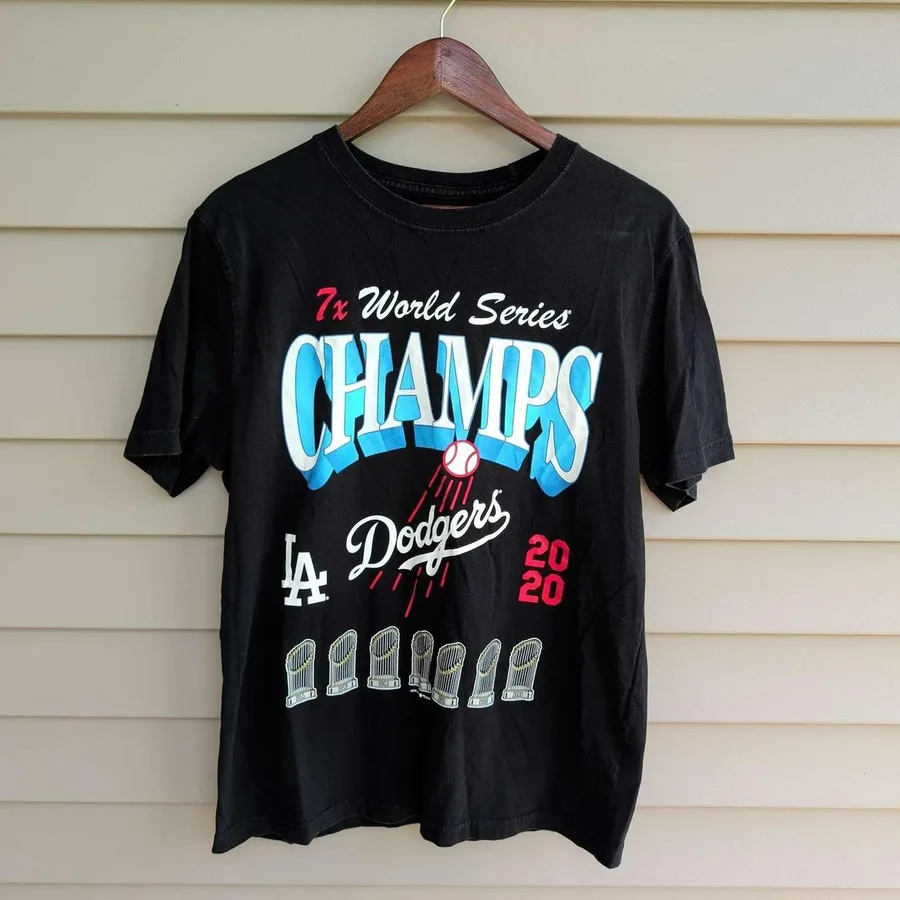 New Era LA Dodgers T-Shirt Mens Medium Black 2020 World Series Champs Graphic