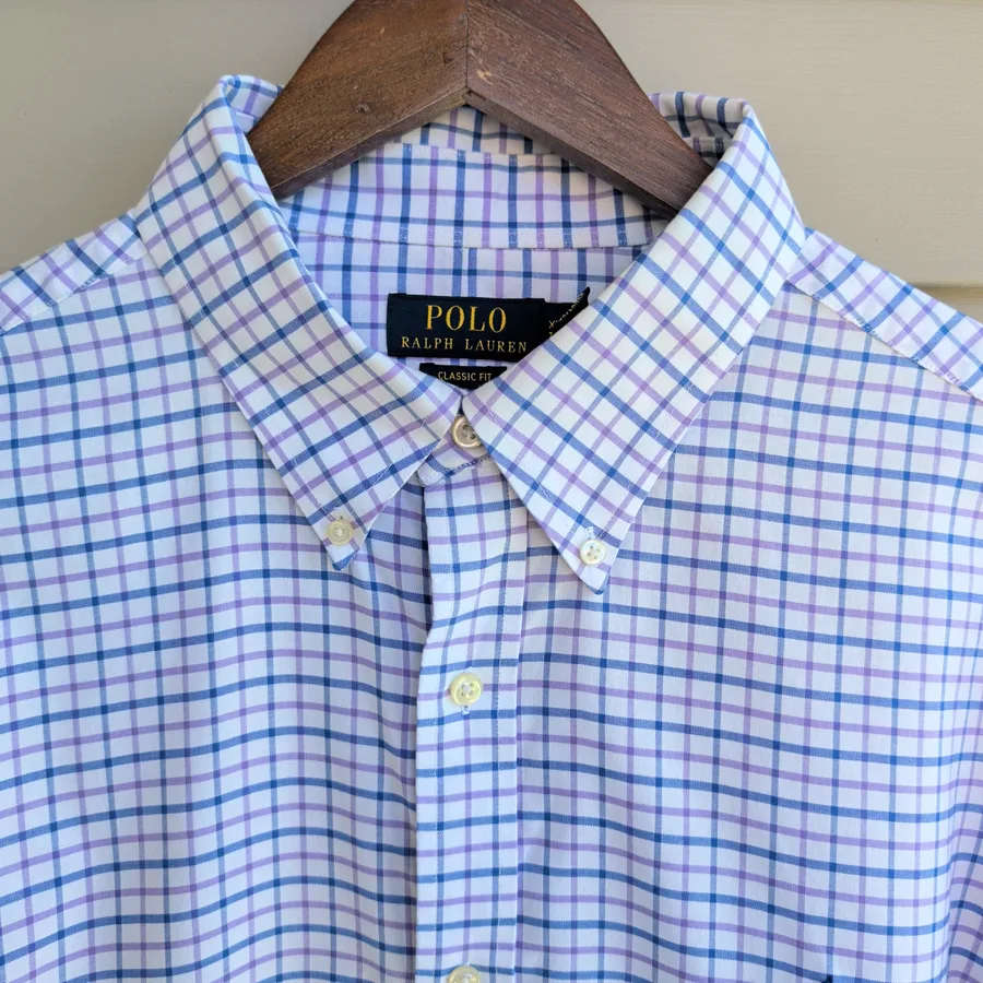 Polo Ralph Lauren Classic Fit Shirt Mens XL Blue Purple Check Button Down