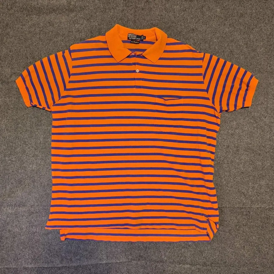 Polo Ralph Lauren The Big Shirt Mens L Orange Purple Striped Pocket Polo USA