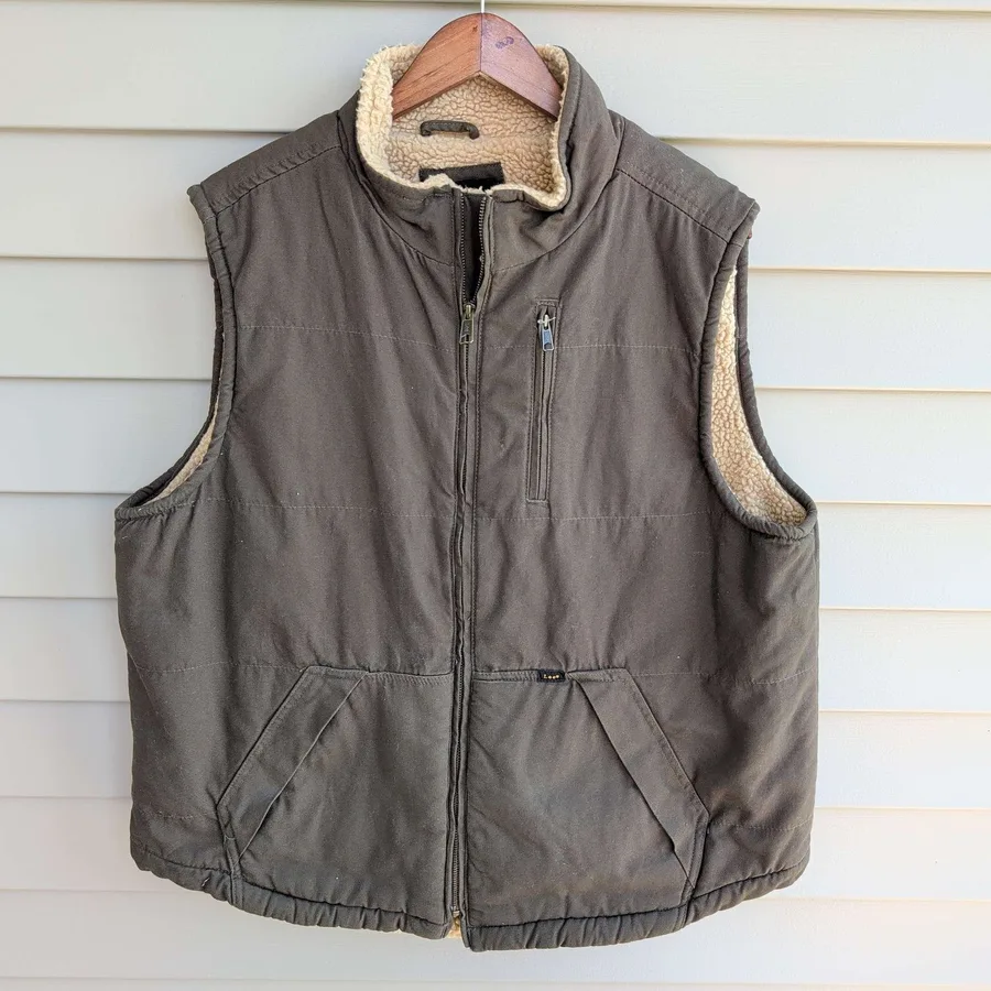 Lee Premium Select Vest Mens XL Brown Canvas Faux Sherpa Lined Full Zip Workwear