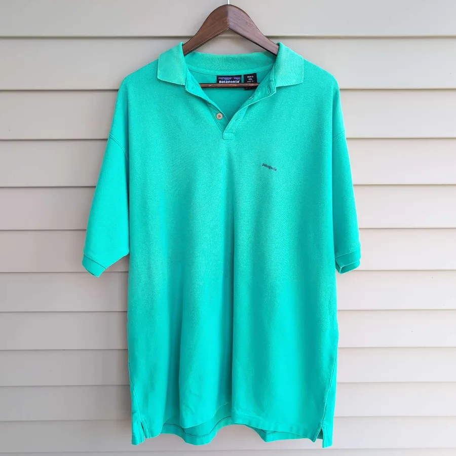 Patagonia Polo Shirt Mens XXL Teal Green Cotton Pique Short Sleeve