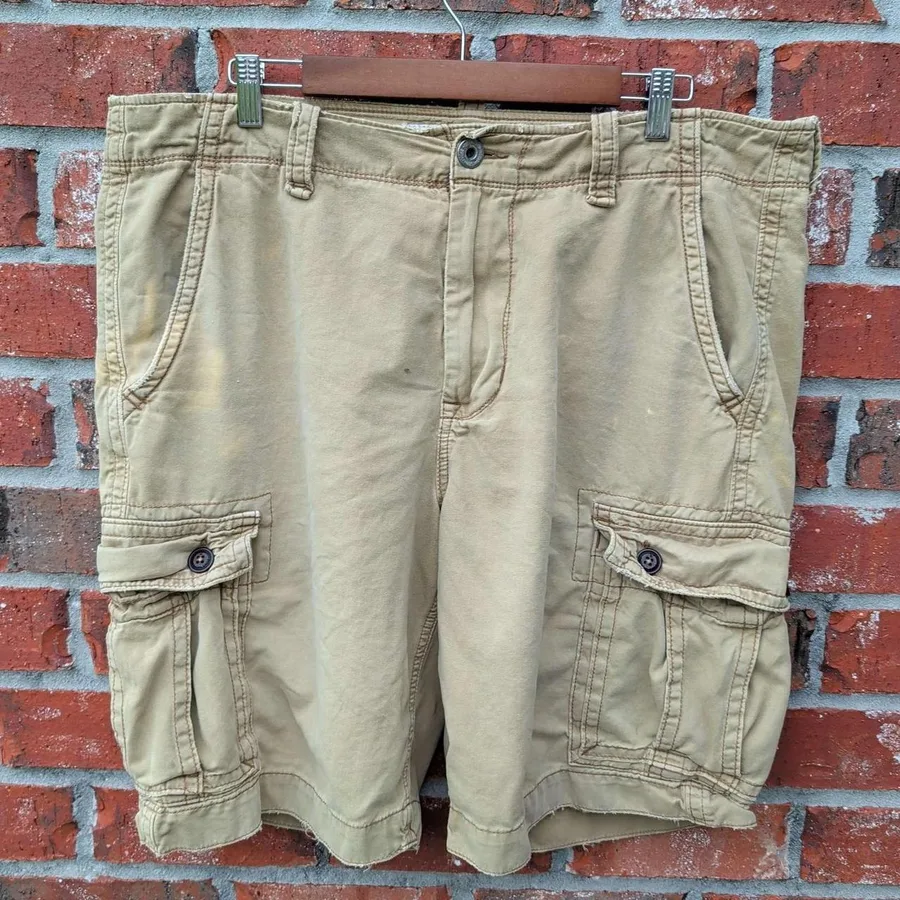American Eagle Cargo Shorts Mens 36 Khaki Tan Classic Length Cotton Utility