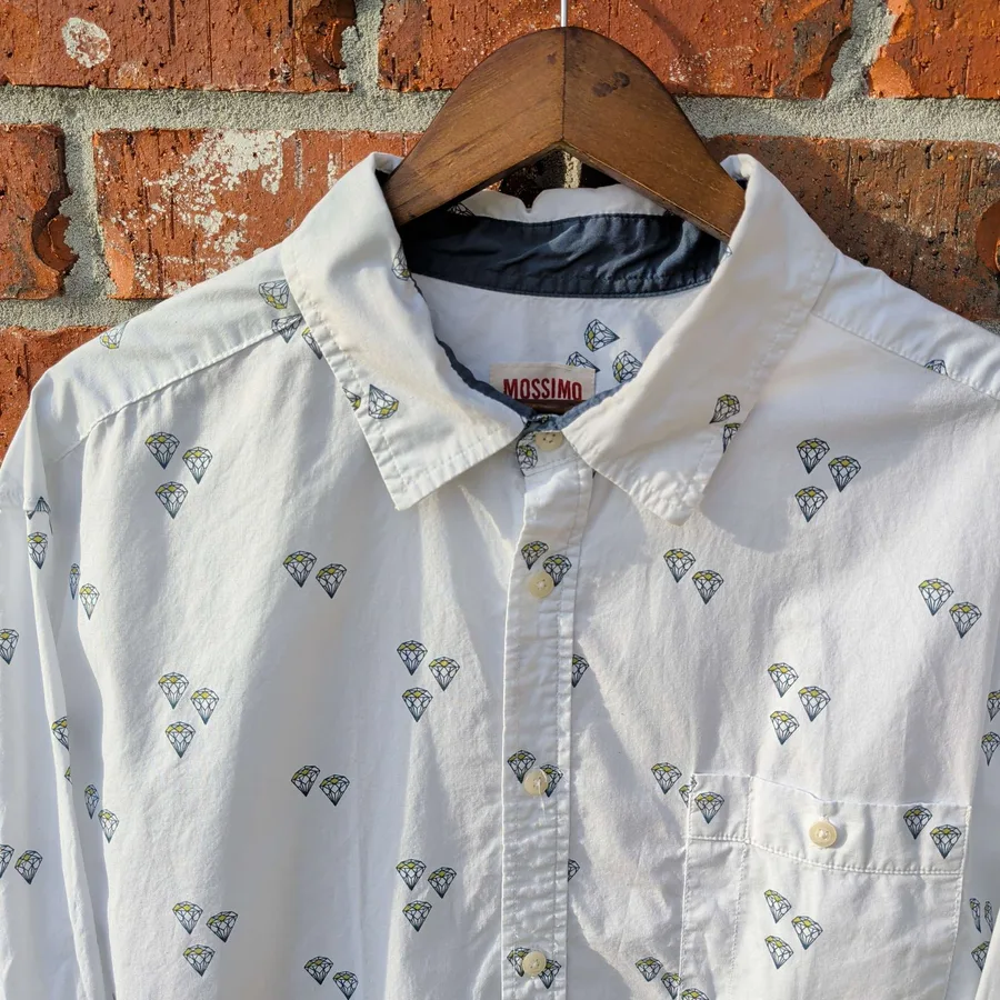 Mossimo Supply Co Shirt Mens XXL White Diamond Print Button Down