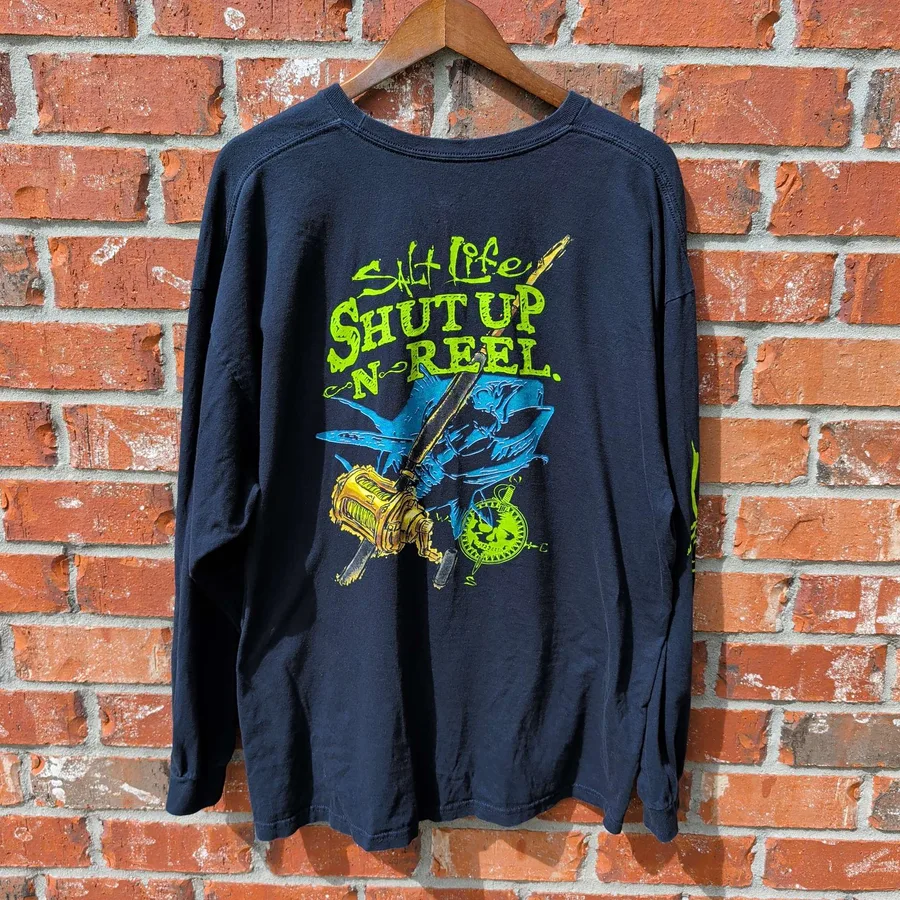 Salt Life Shut Up N Reel Long Sleeve XXL Black Fishing Graphic Tee