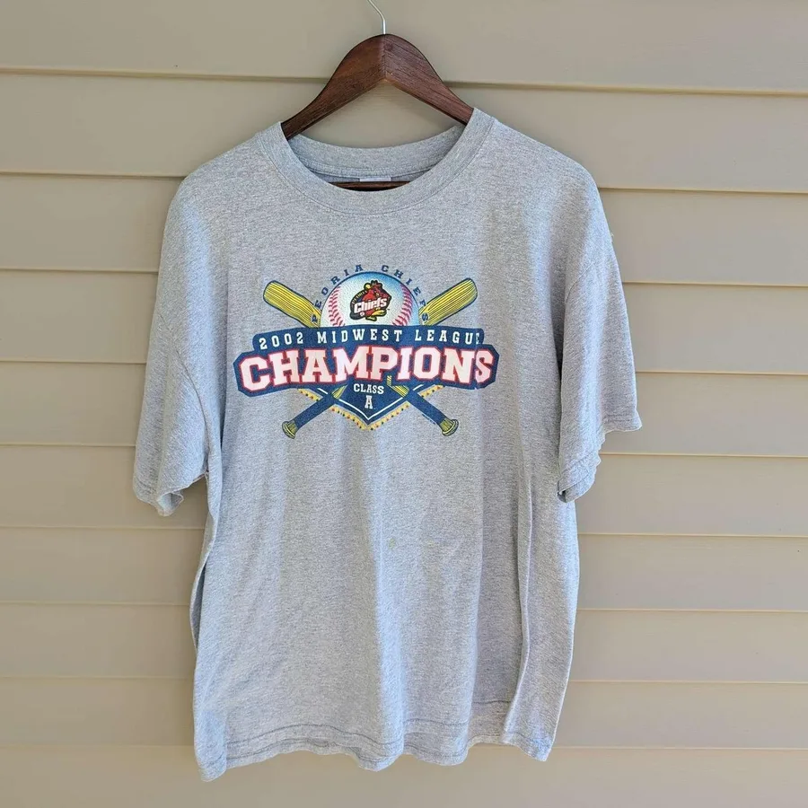 Peoria Chiefs 2002 Midwest League Champions T Shirt Mens XL Gray Vintage