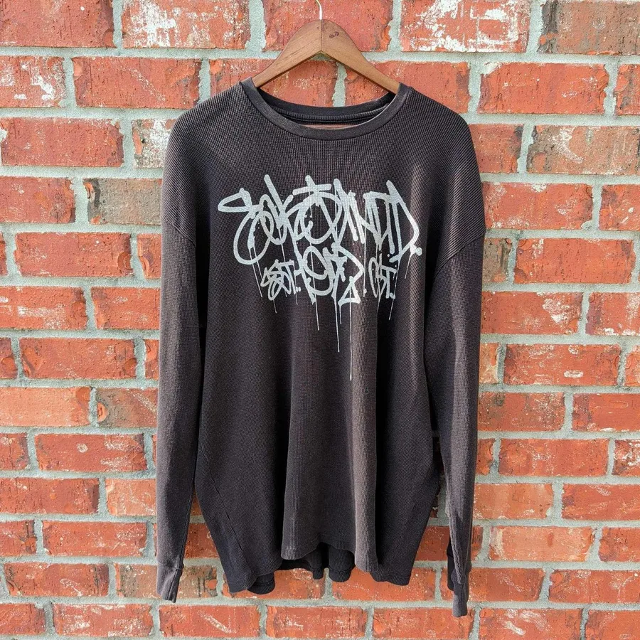 Ecko Unltd Thermal Shirt Mens 2XL Dark Grey Graffiti Logo Waffle Knit