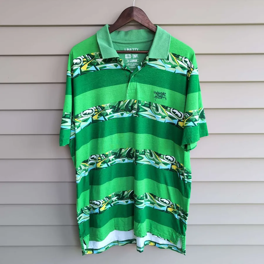 Ecko Unltd The Exhibit Askew One Street Graffiti Artist Green Polo Size Large