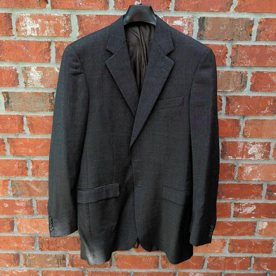 Burberry London Blazer Mens 40 XLG Charcoal Grey 100% Wool 2-Button Suit Jacket