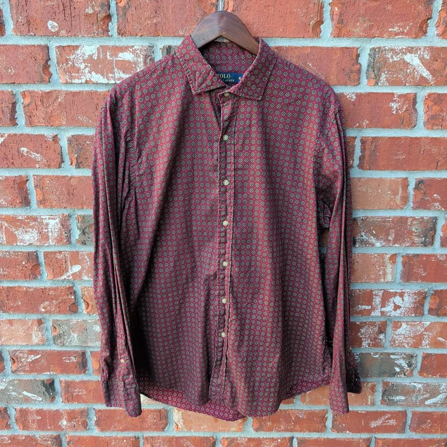Polo Ralph Lauren Button Down Men XL Burgundy Green Geometric Medallion Shirt