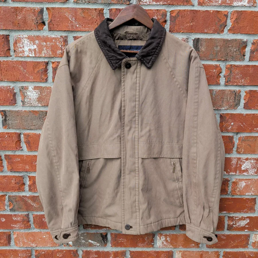 Roundtree & Yorke Field Jacket Mens M Khaki Tan Corduroy Collar Workwear