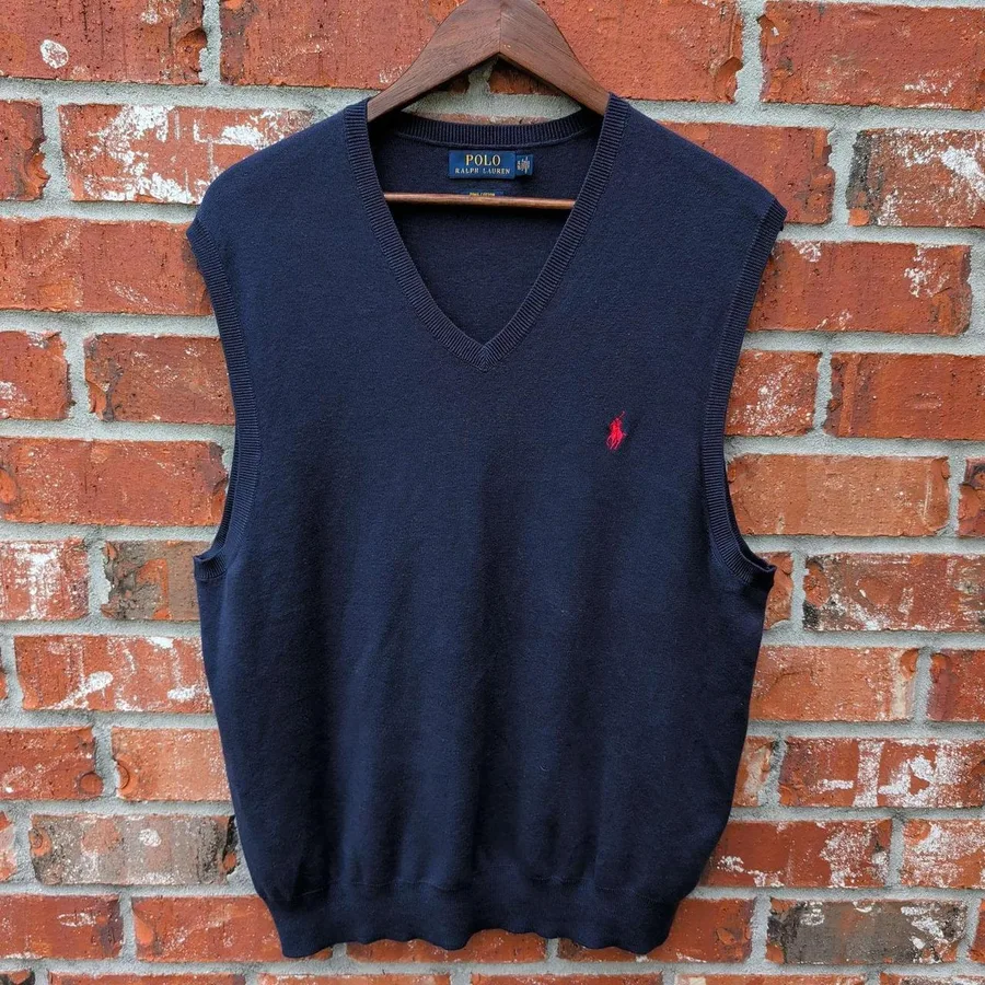 Polo Ralph Lauren Sweater Vest Men XL Navy Blue V-Neck Pima Cotton Pony Logo